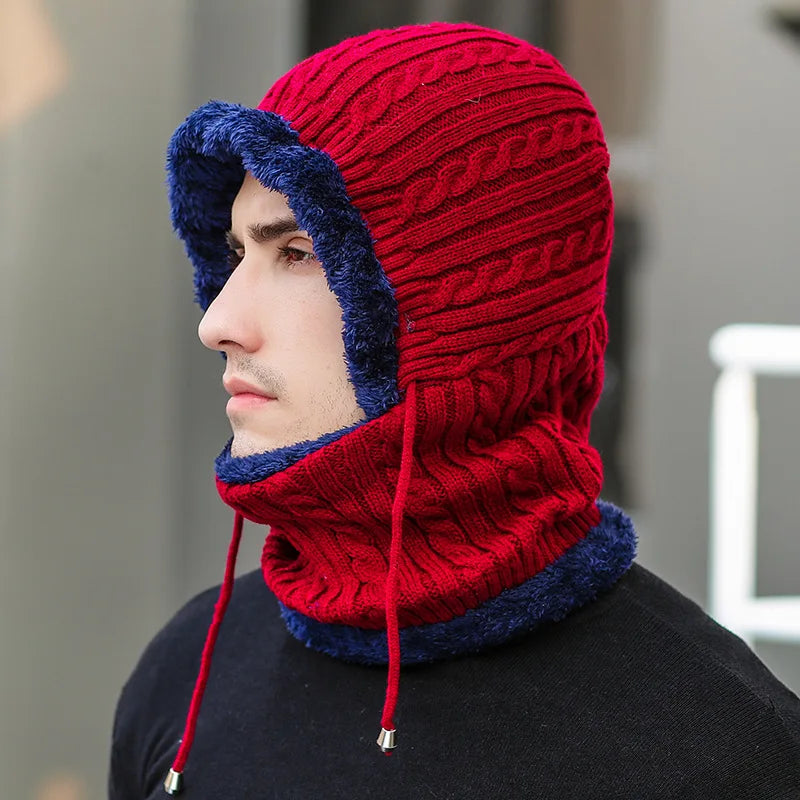 Winter Knit Hat Balaclava with Scarf