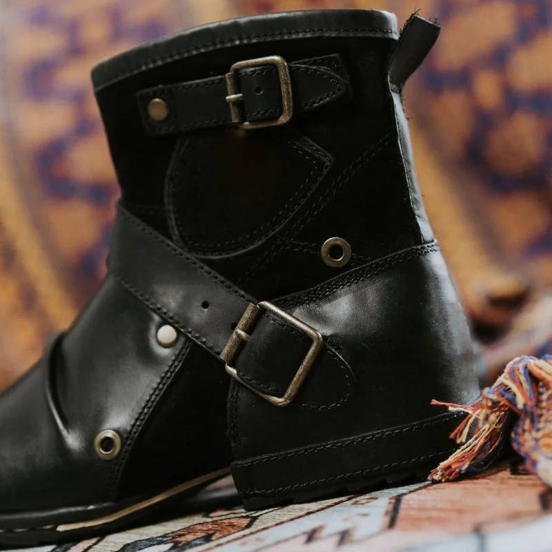 Men's Vintage Style Buckled Ankle Boots