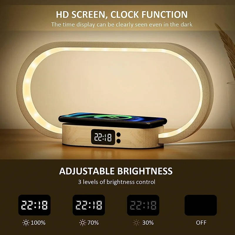 Alarm Clock with Wireless Charging and Night Light