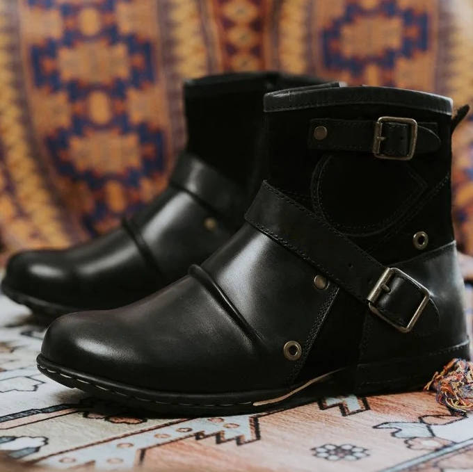 Men's Vintage Style Buckled Ankle Boots