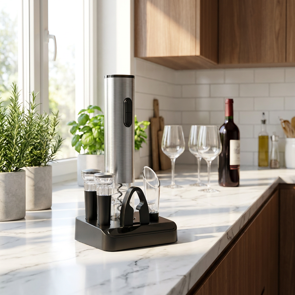 Rechargeable Electric Wine Bottle Opener in a lifestyle kitchen setting