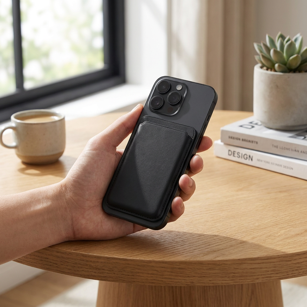 Magnetic Leather Card Holder Wallet for iPhone — lifestyle product image