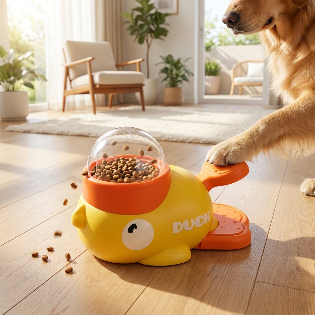 Interactive Cartoon Duck Dog Puzzle Feeder — lifestyle product image