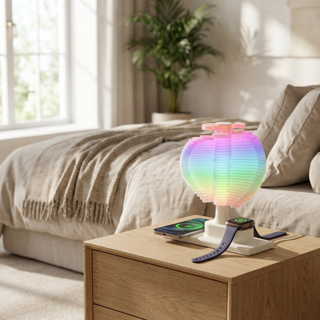 Spiral Tree Table Lamp with Integrated Wireless Charger — lifestyle product image