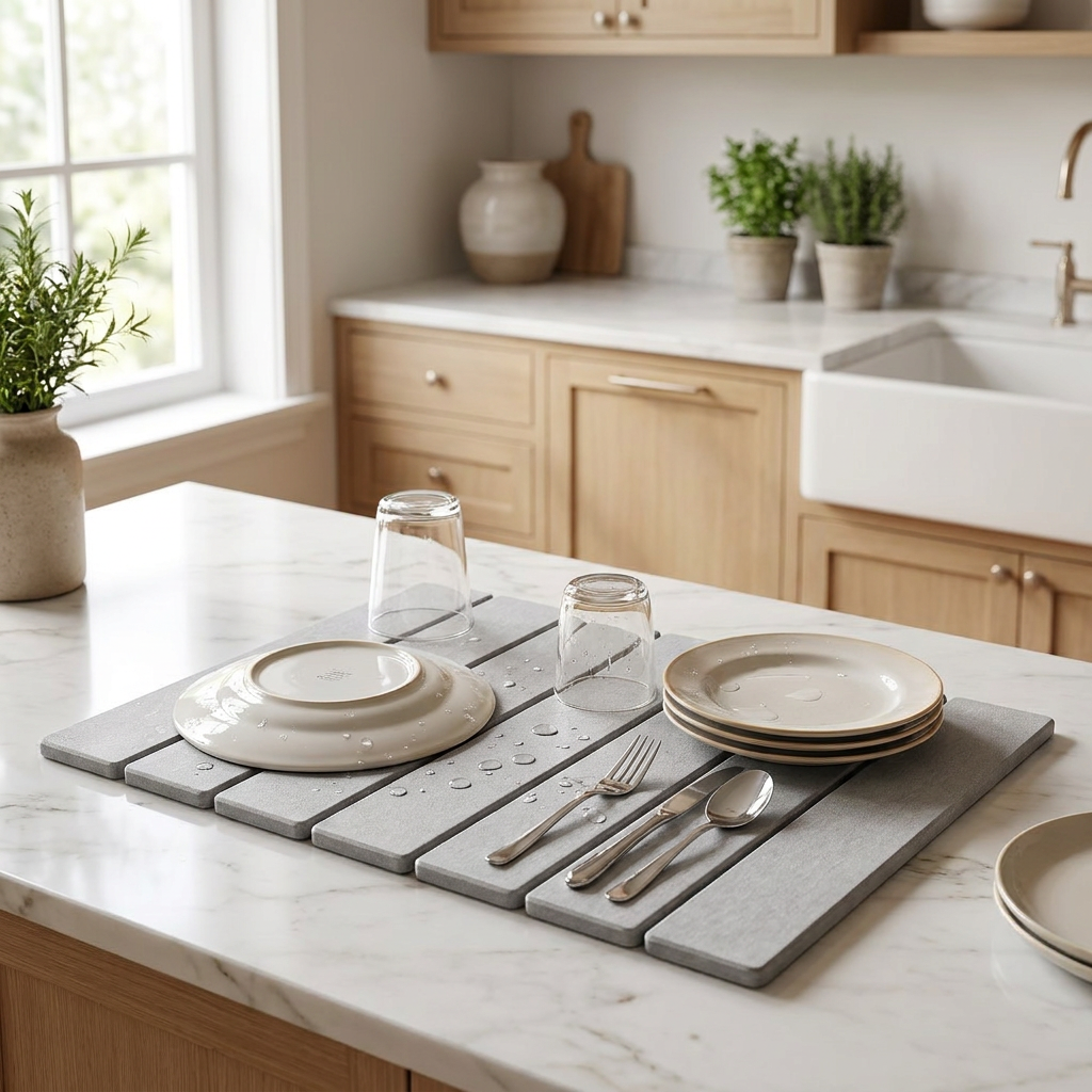 Foldable Diatomite Stone Dish Drying Mat — lifestyle product image