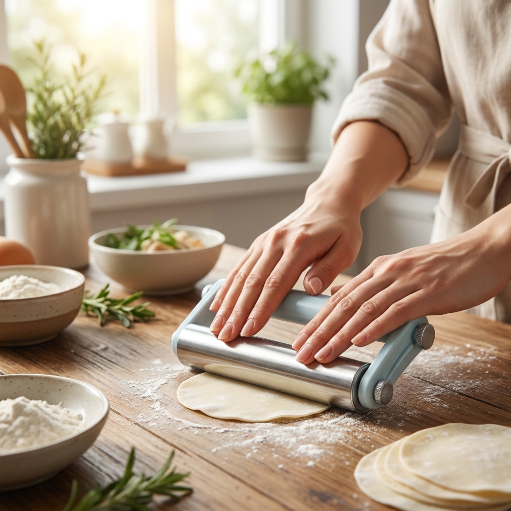 Stainless Steel Adjustable Handheld Rolling Pin — lifestyle product image