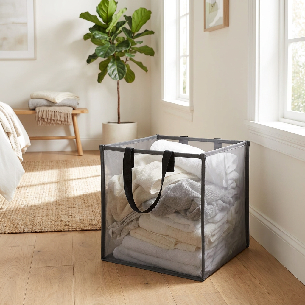 Foldable Mesh Laundry Hamper with Handles — lifestyle product image