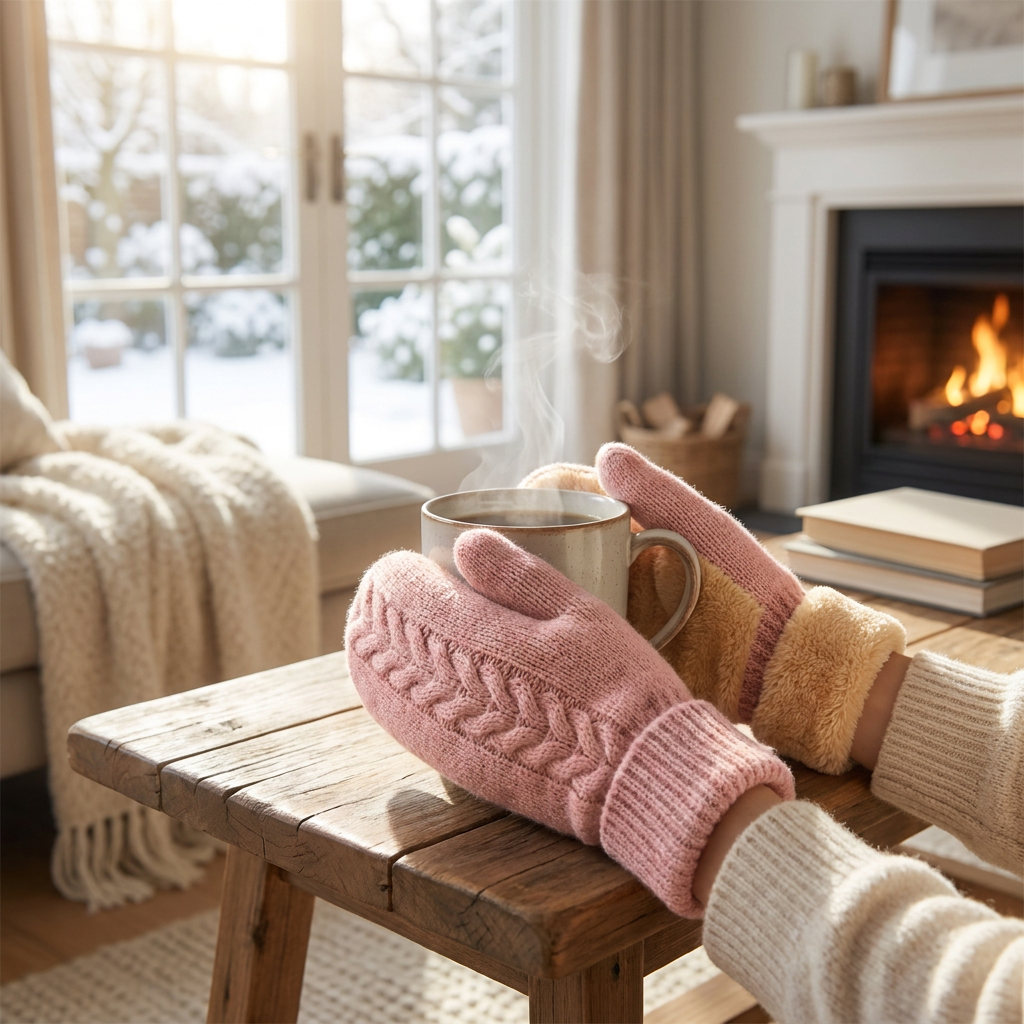 Double Layer Fleece Lined Winter Mittens — lifestyle product image