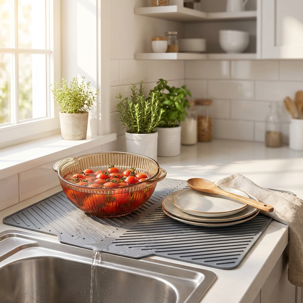 Silicone Countertop Dish Drying Mat — lifestyle product image