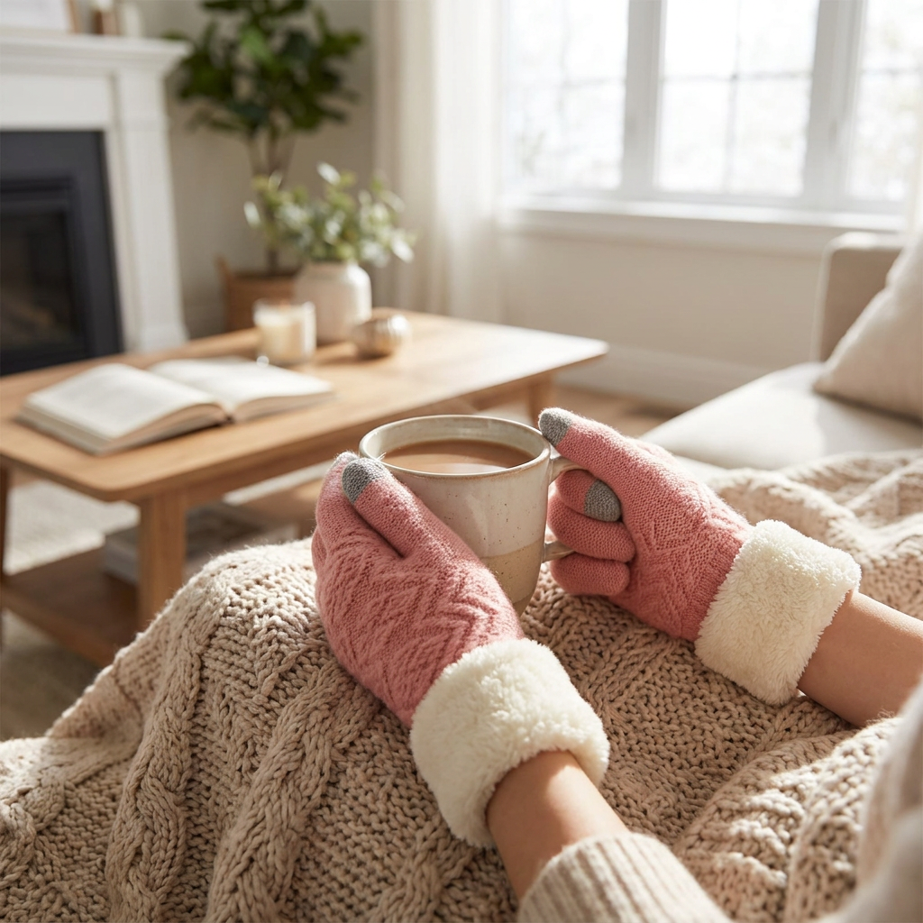 Plush Lined Touch Screen Knitted Gloves — lifestyle product image