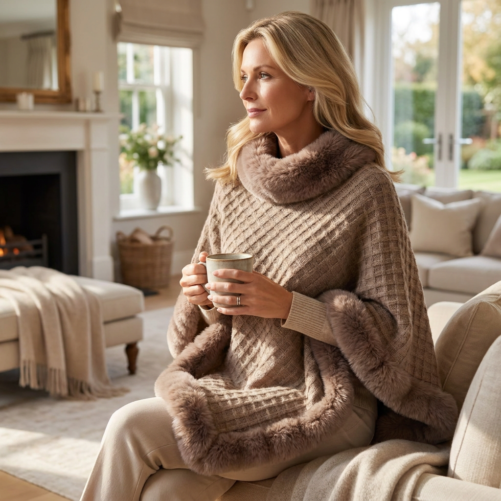 Faux Fur Shawl Cloak for Women — lifestyle product image