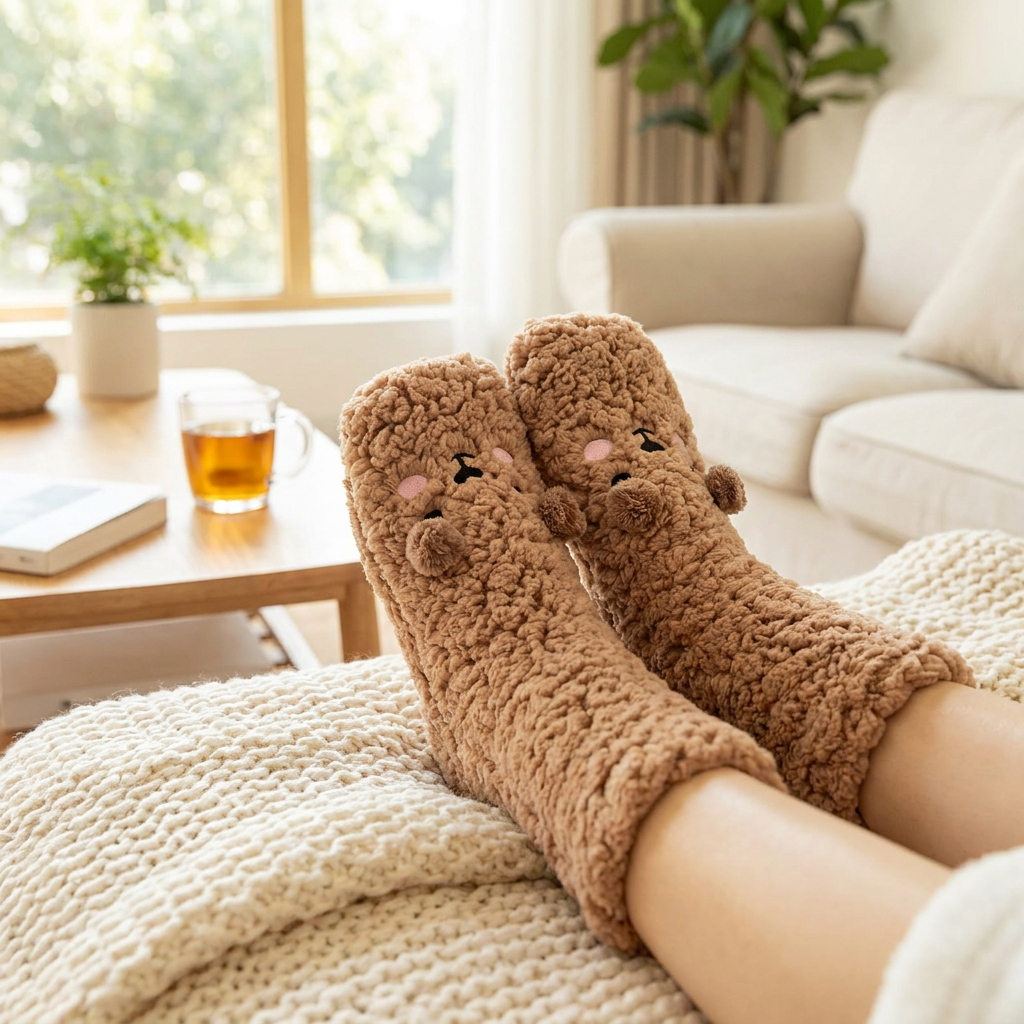 Kawaii Bear Fleece Warm Socks — lifestyle product image