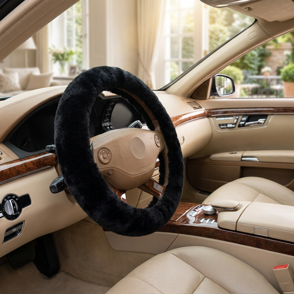 Plush Winter Car Steering Wheel Cover — lifestyle product image