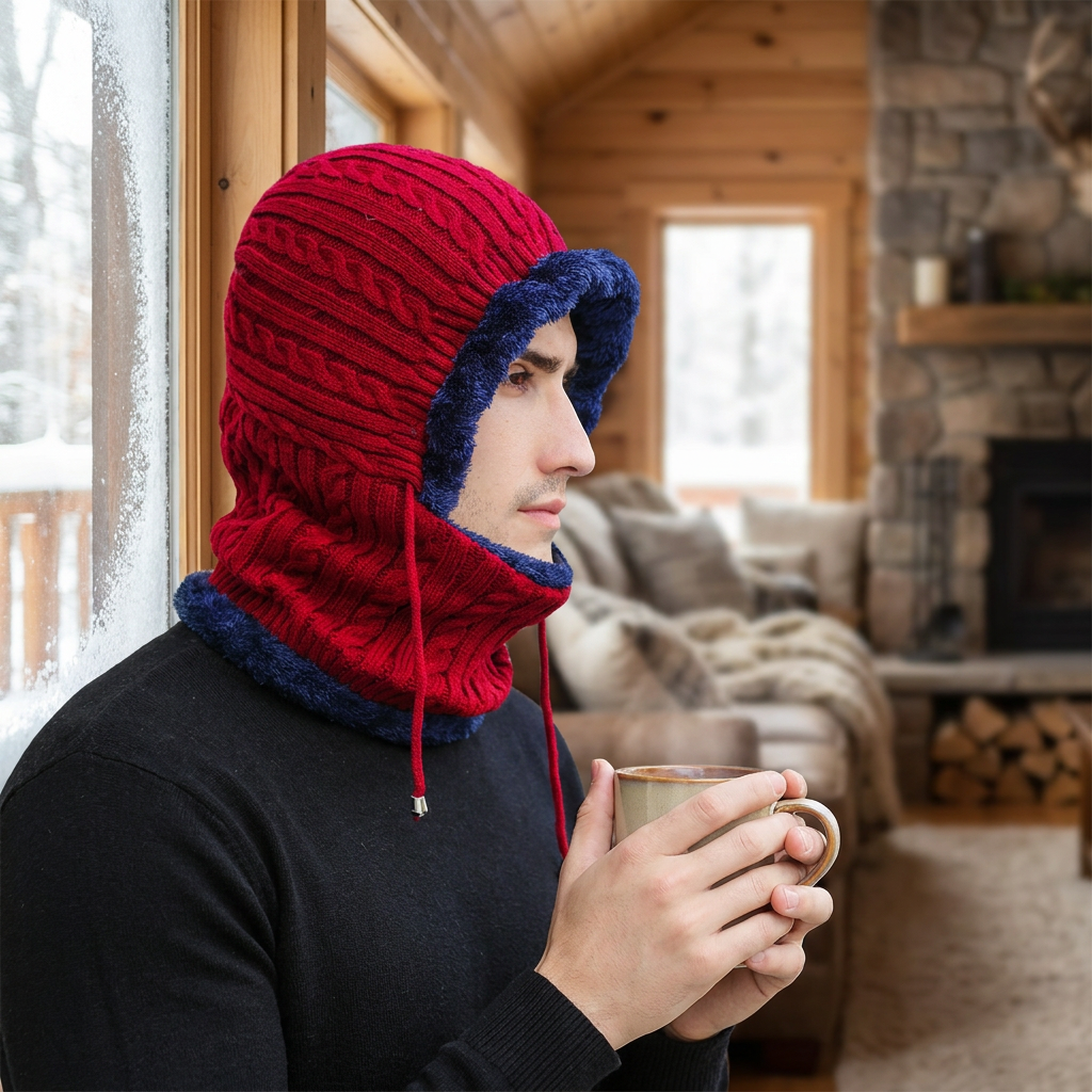 Winter Knit Hat Balaclava with Scarf — lifestyle product image