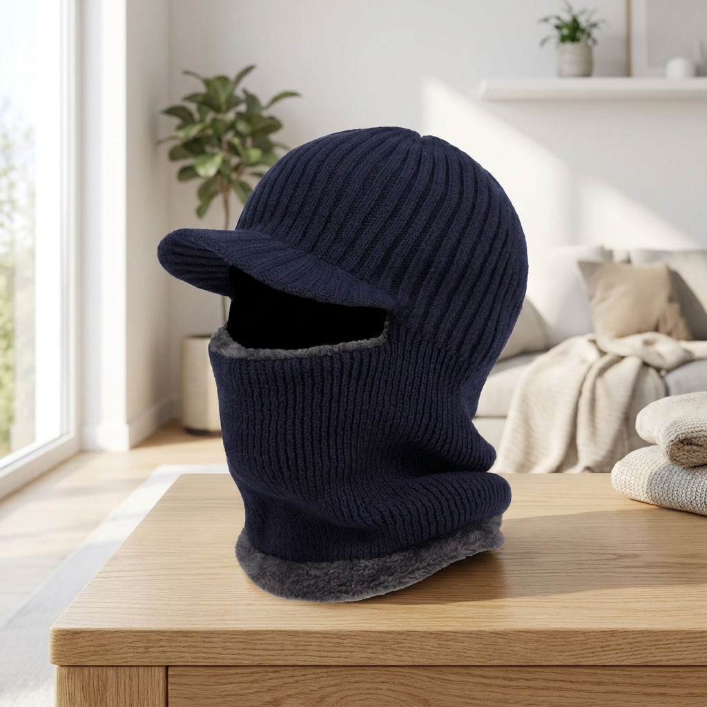 Knit Beanie Balaclava with Visor — lifestyle product image
