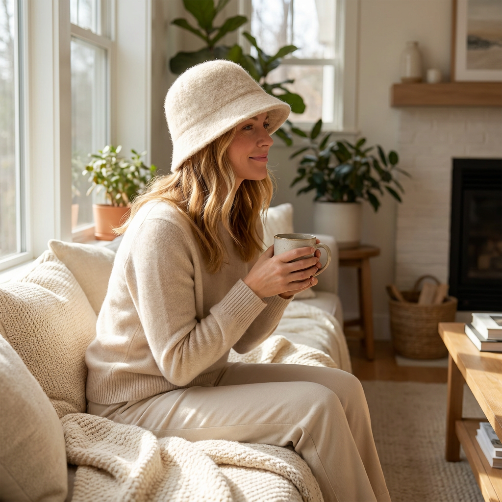 Women's Winter Wool Bucket Hat — lifestyle product image