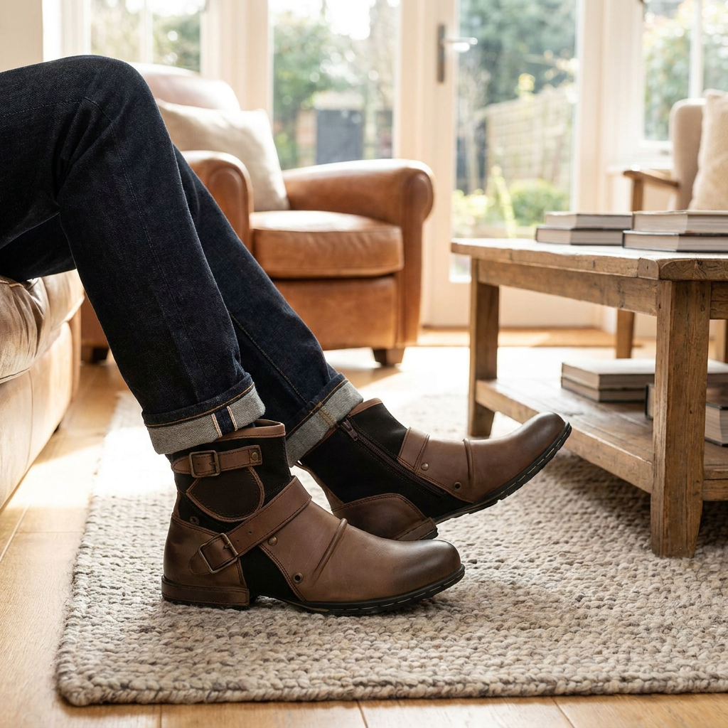 Men's Vintage Style Buckled Ankle Boots — lifestyle product image