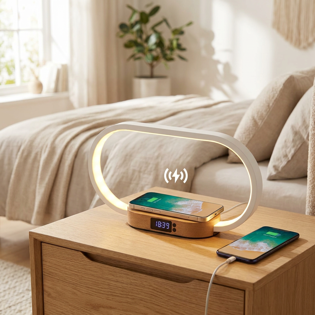 Alarm Clock with Wireless Charging and Night Light — lifestyle product image