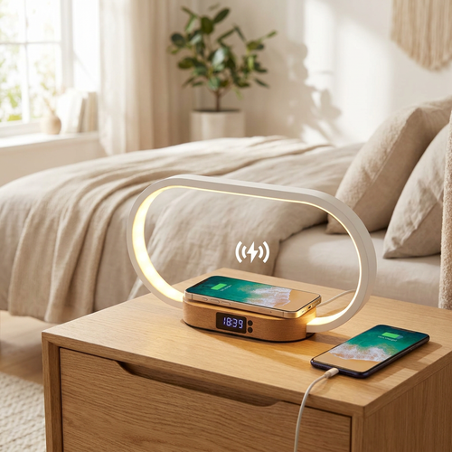 Alarm Clock with Wireless Charging and Night Light — lifestyle product image