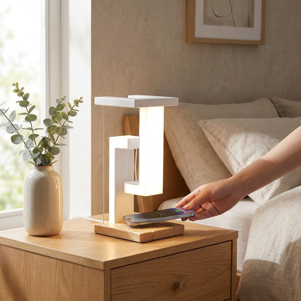 Floating Lamp with Wireless Charger — lifestyle product image