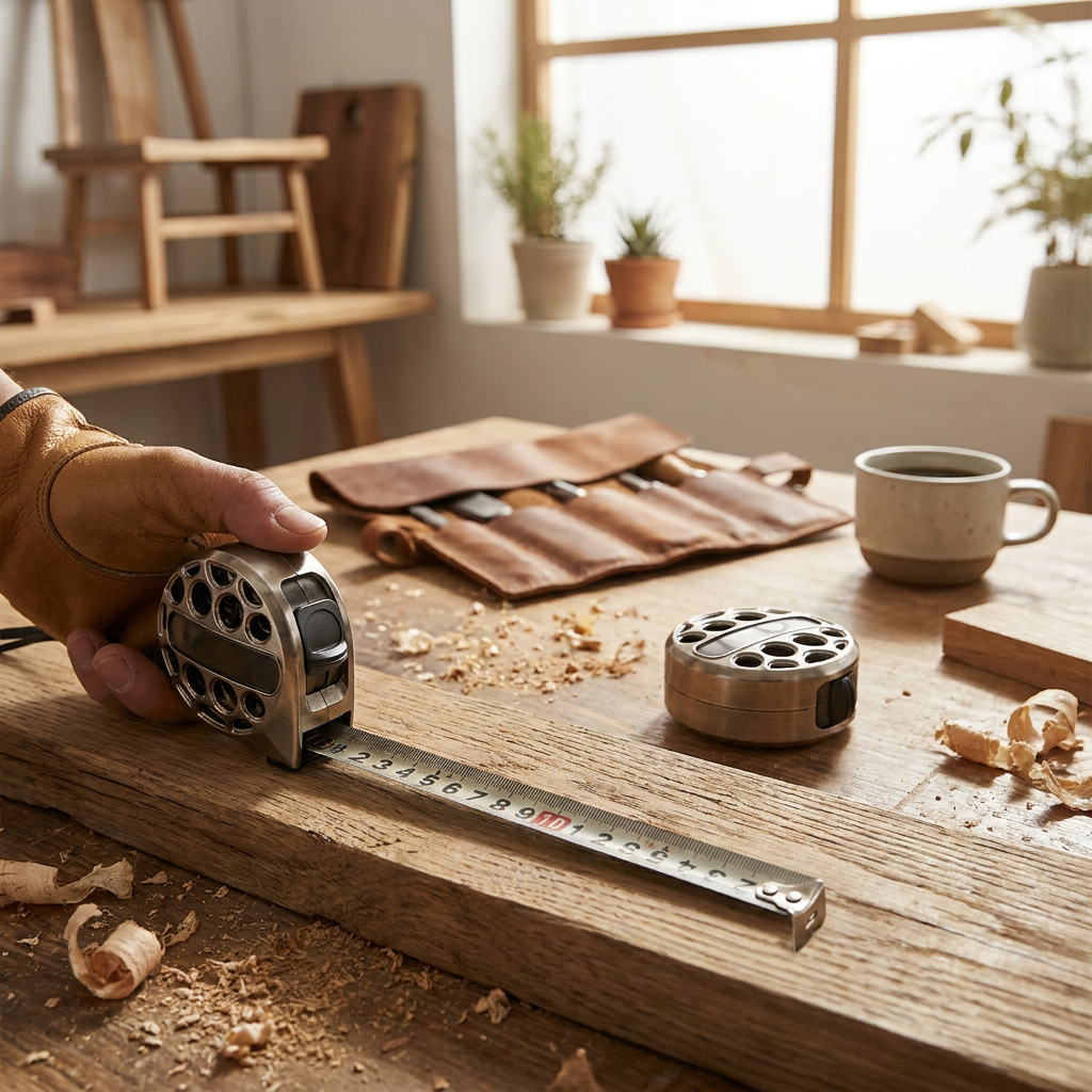 Carved Stainless Steel Measuring Tape — lifestyle product image