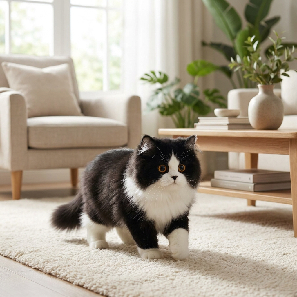 Lifelike Black and White Plush Cat — lifestyle product image