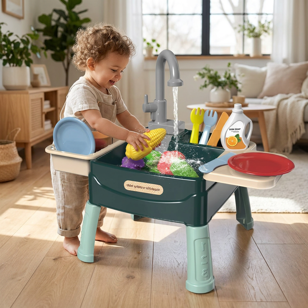 Children's Play Kitchen with Flowing Water Feature — lifestyle product image