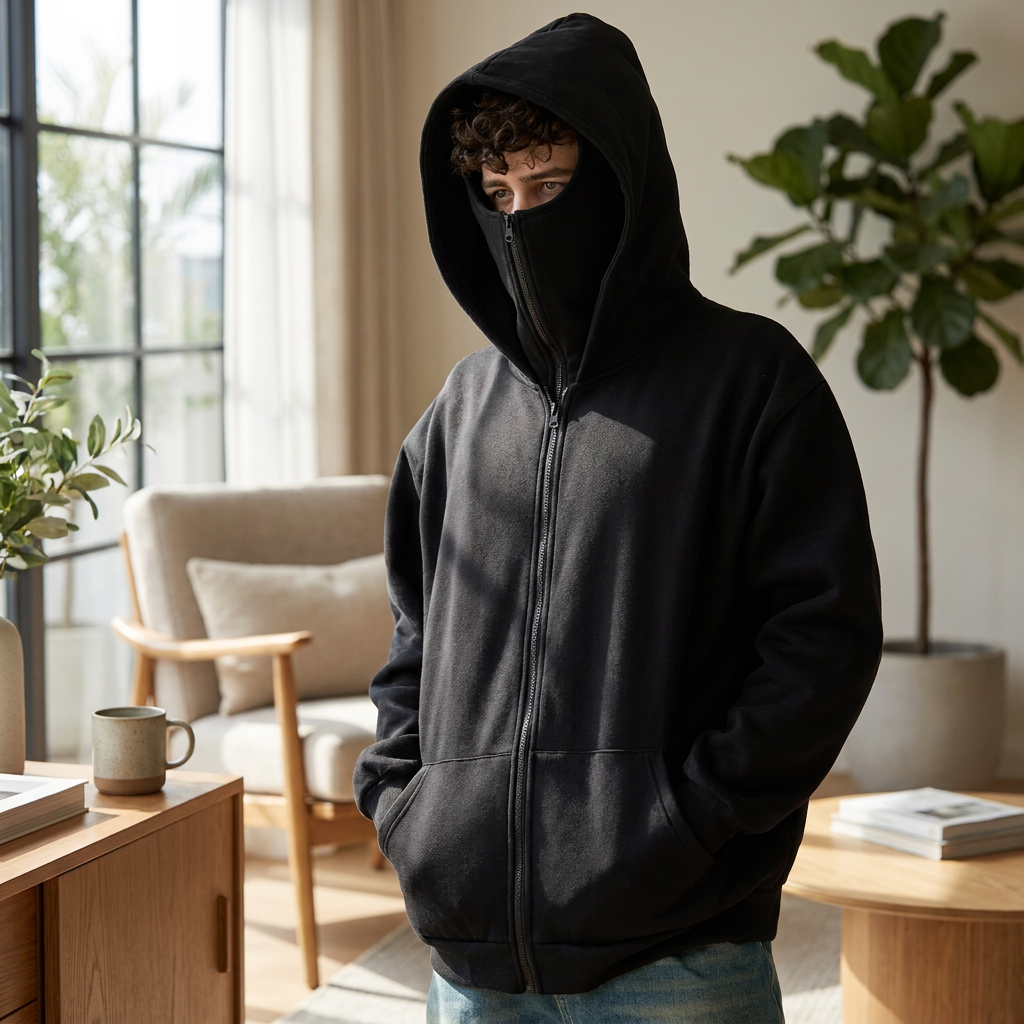 Unisex Full Zip Balaclava Hoodie — lifestyle product image