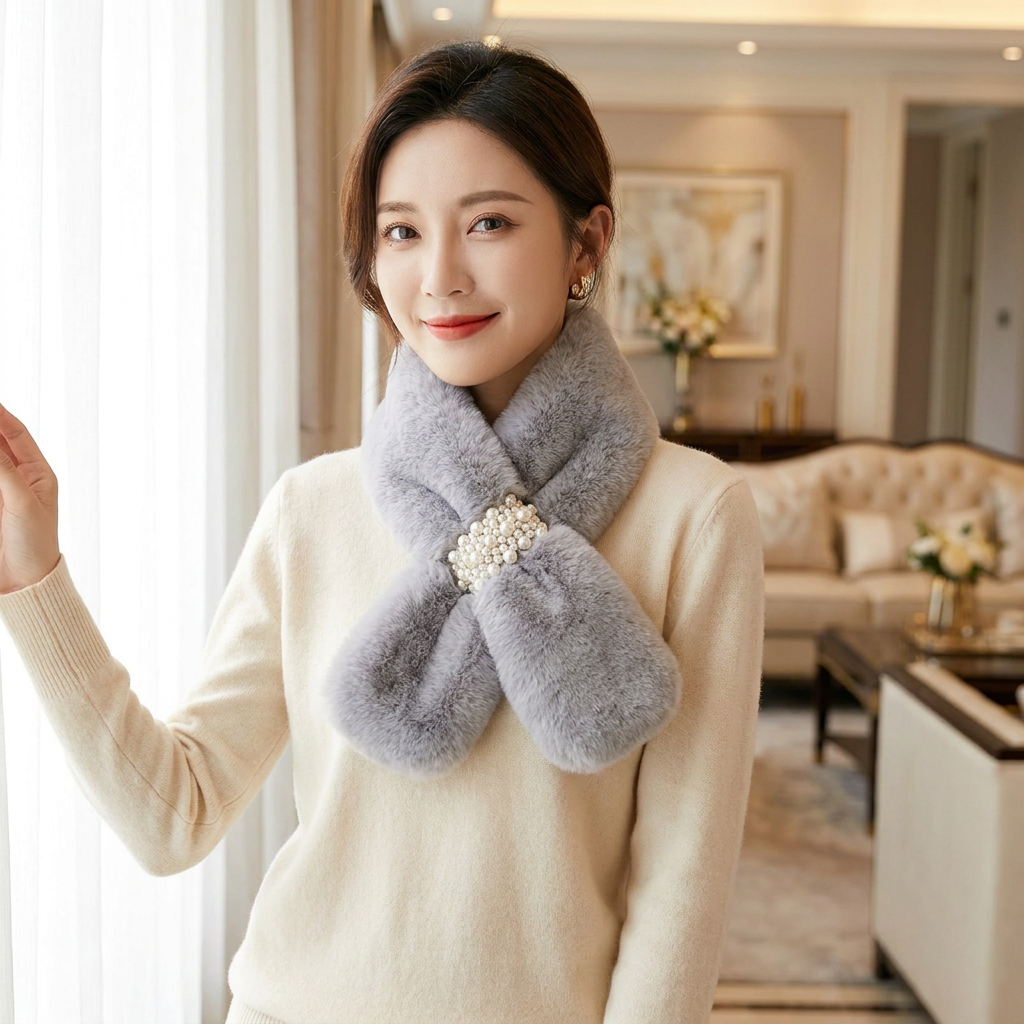 Luxury Faux Fur Pearl Winter Scarf — lifestyle product image