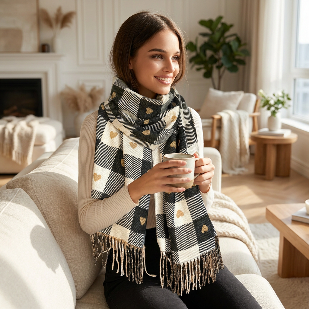 Cozy Checkered Winter Scarf Shawl — lifestyle product image