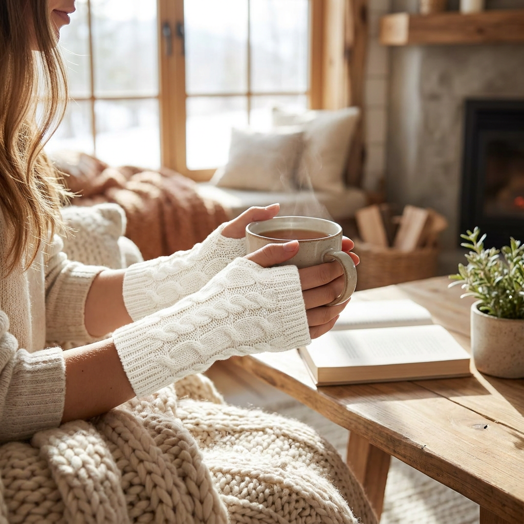 Knit Womens Winter Fingerless Gloves — lifestyle product image