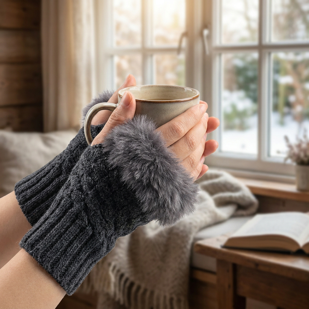 Faux Fur Fingerless Winter Gloves Hand Warmer — lifestyle product image