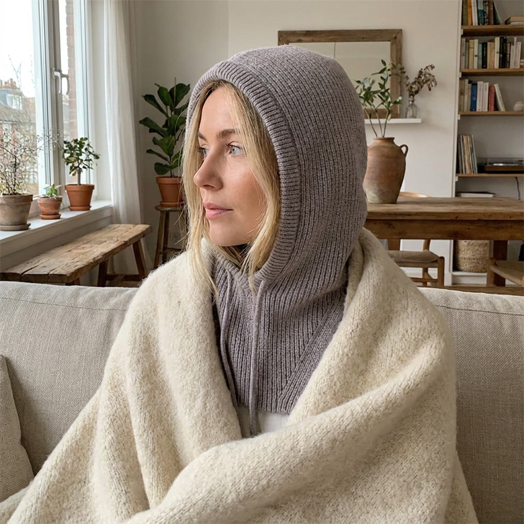 Knitted Hooded Balaclava Hat Neck Warmer — lifestyle product image