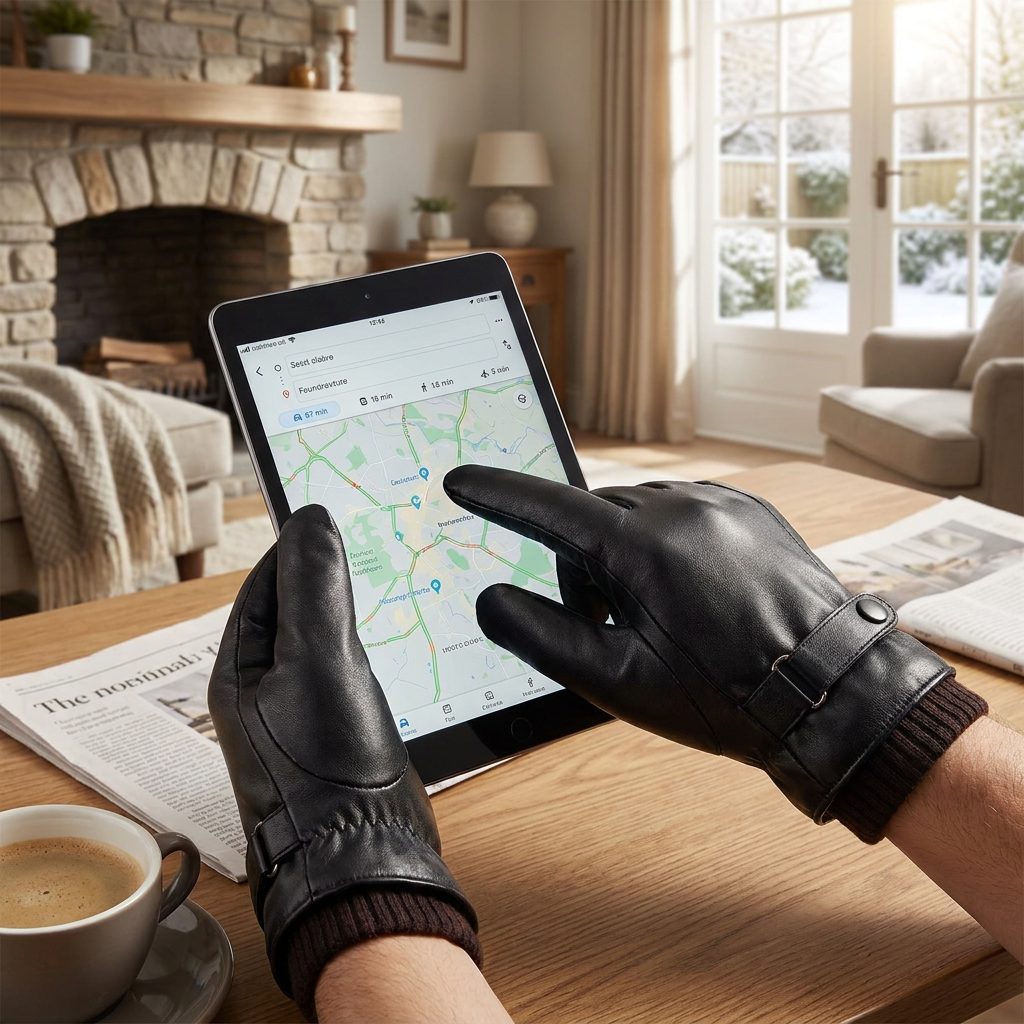 Touch Screen Men's Leather Gloves for Winter — lifestyle product image