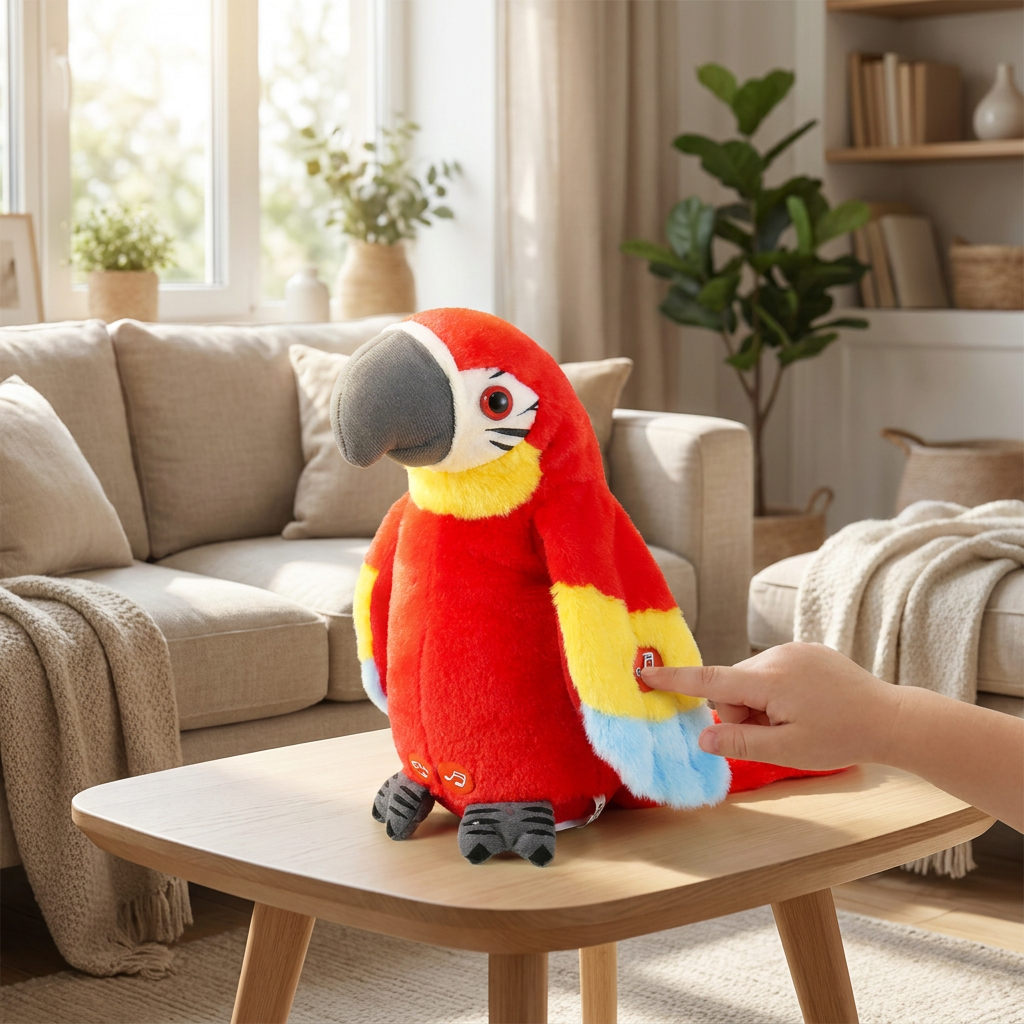 Talking & Music-Playing Parrot Plush Toy — lifestyle product image