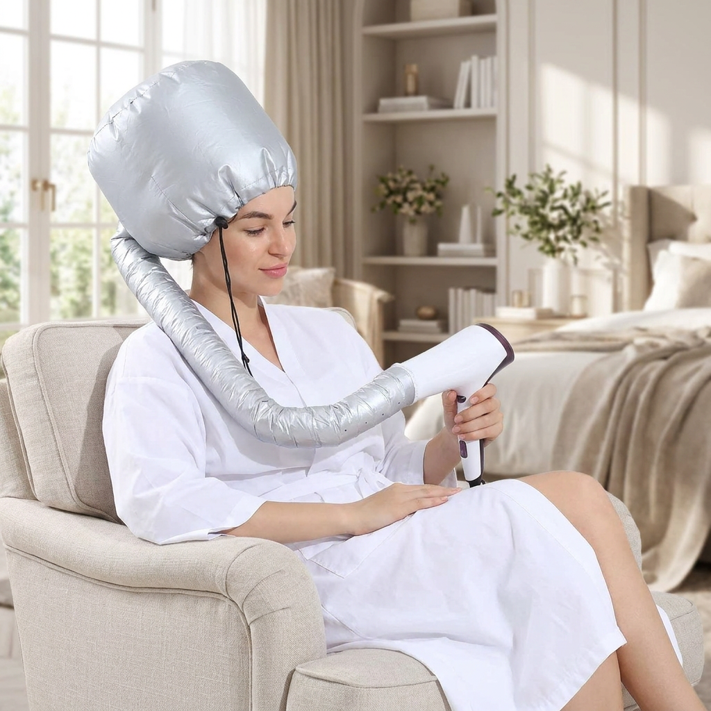 Portable Hair Bonnet Dryer Cap — lifestyle product image