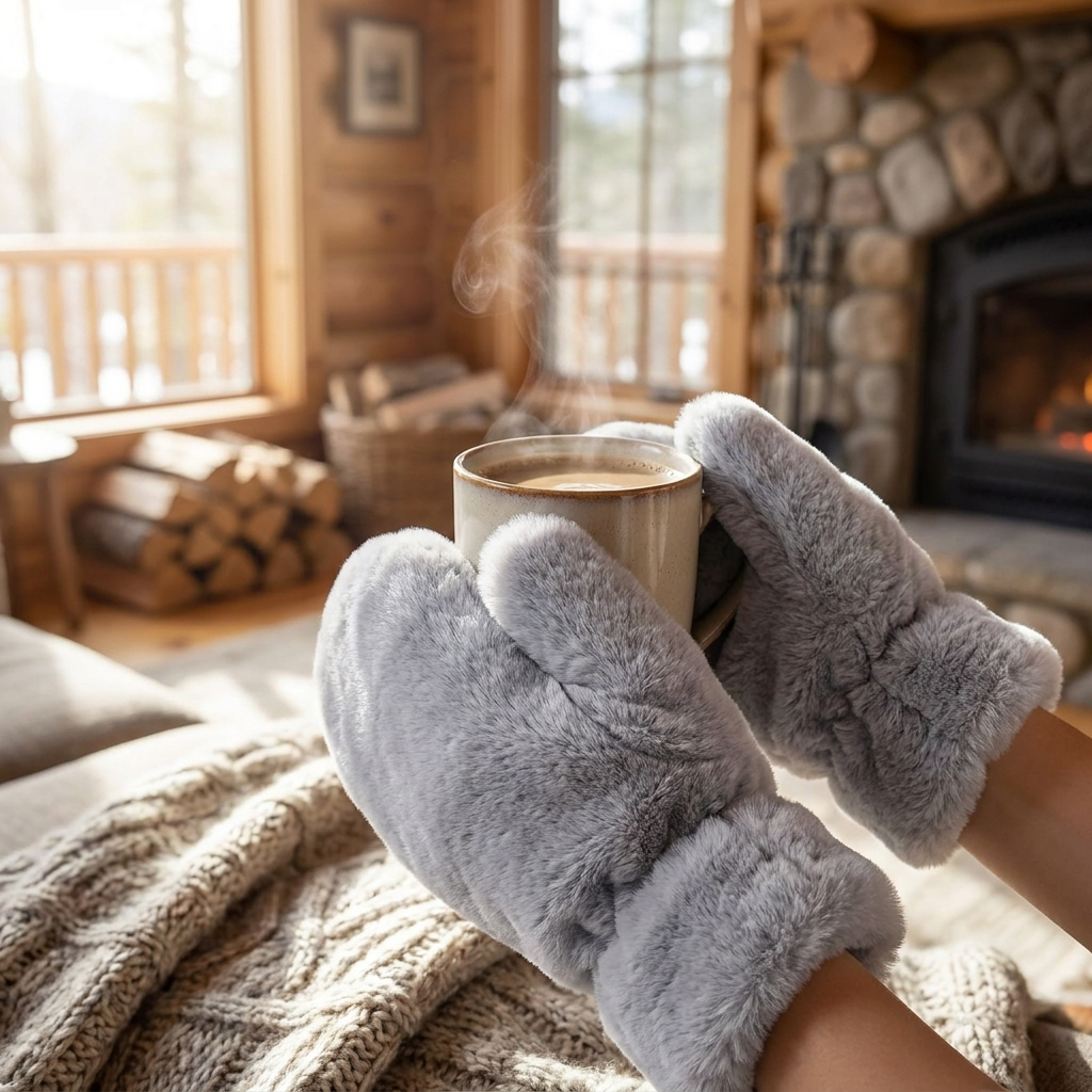 Fluffy Plush Mittens Winter Warm Gloves — lifestyle product image