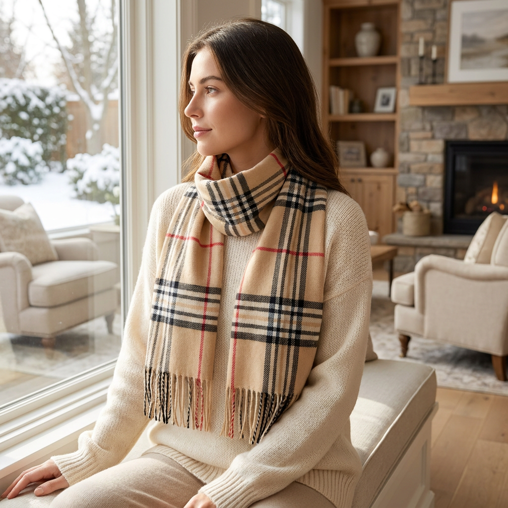 Plaid Cashmere Feel Winter Scarf and Neck Warmer — lifestyle product image