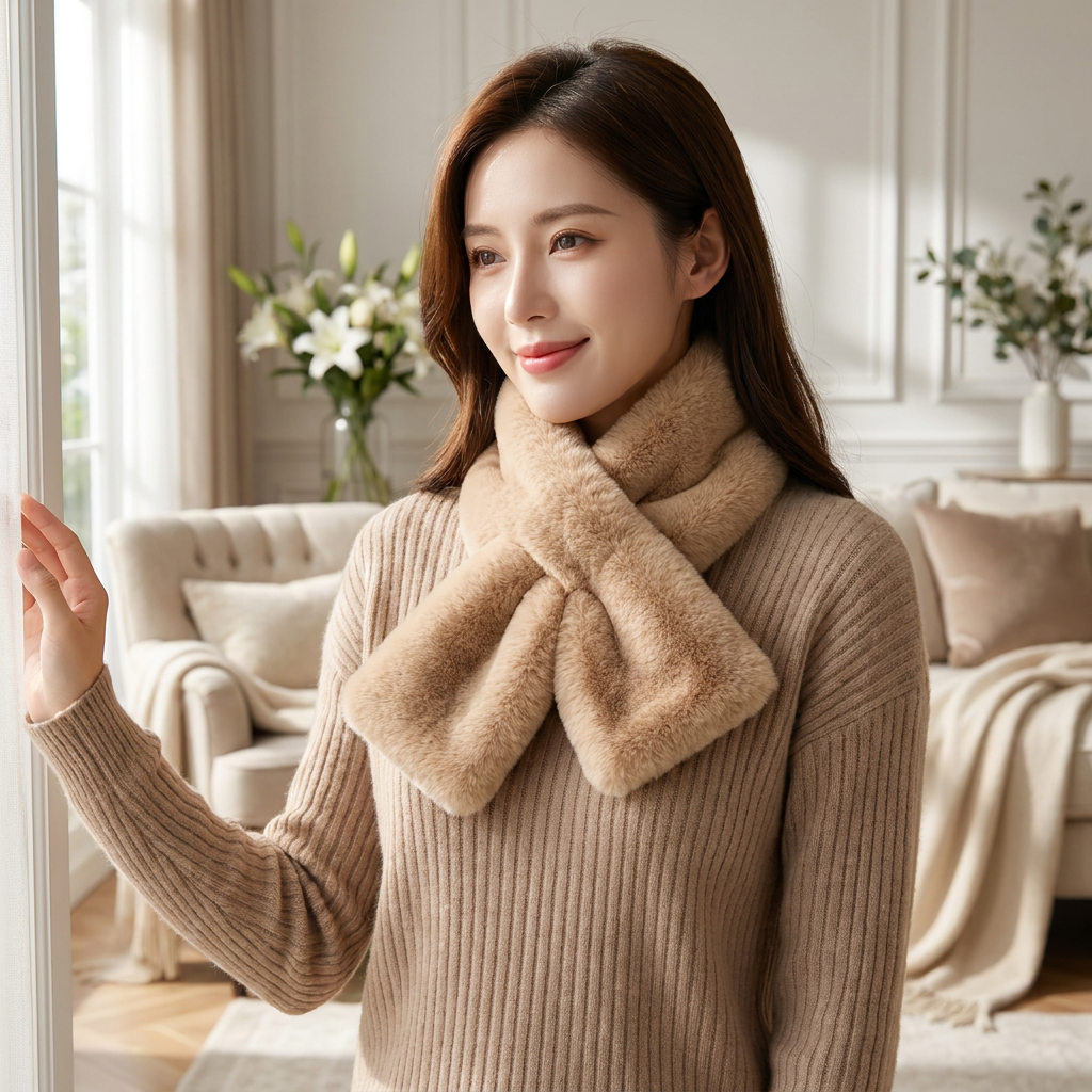 Faux Fur Cross Collar Neck Warmer Winter Scarf — lifestyle product image