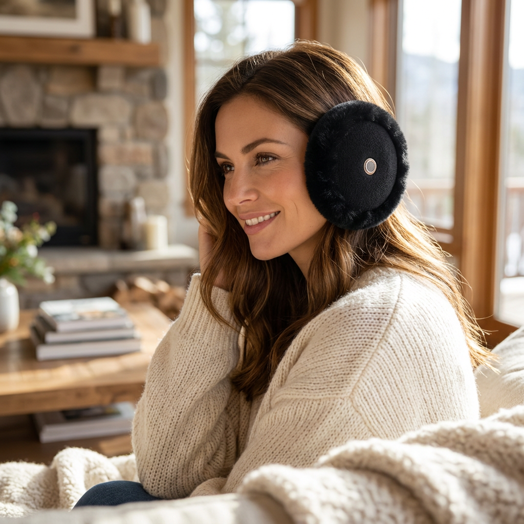 Plush Winter Ear Muffs with Earpiece — lifestyle product image