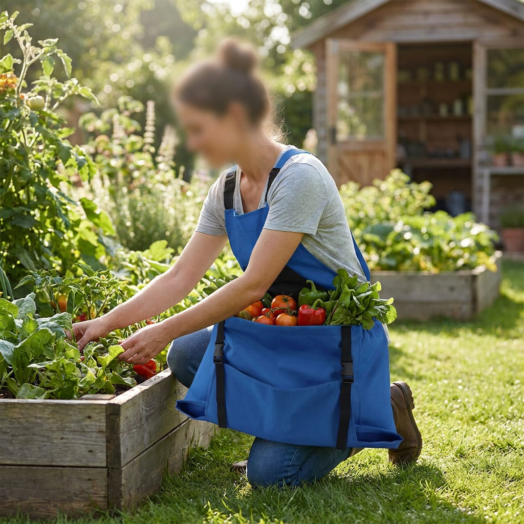 Durable Harvesting Apron With Drop-Release Pouch — lifestyle product image