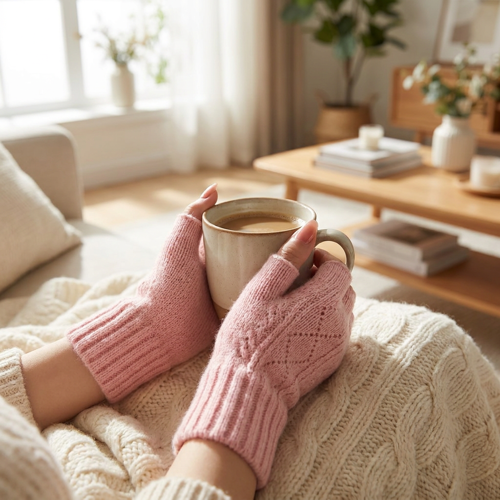 Soft Knit Fingerless Gloves for Winter — lifestyle product image