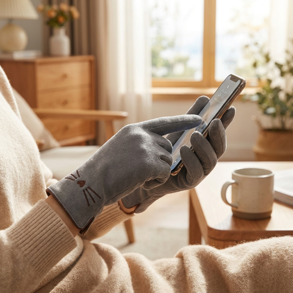 Cat Touchscreen Winter Gloves for Women — lifestyle product image