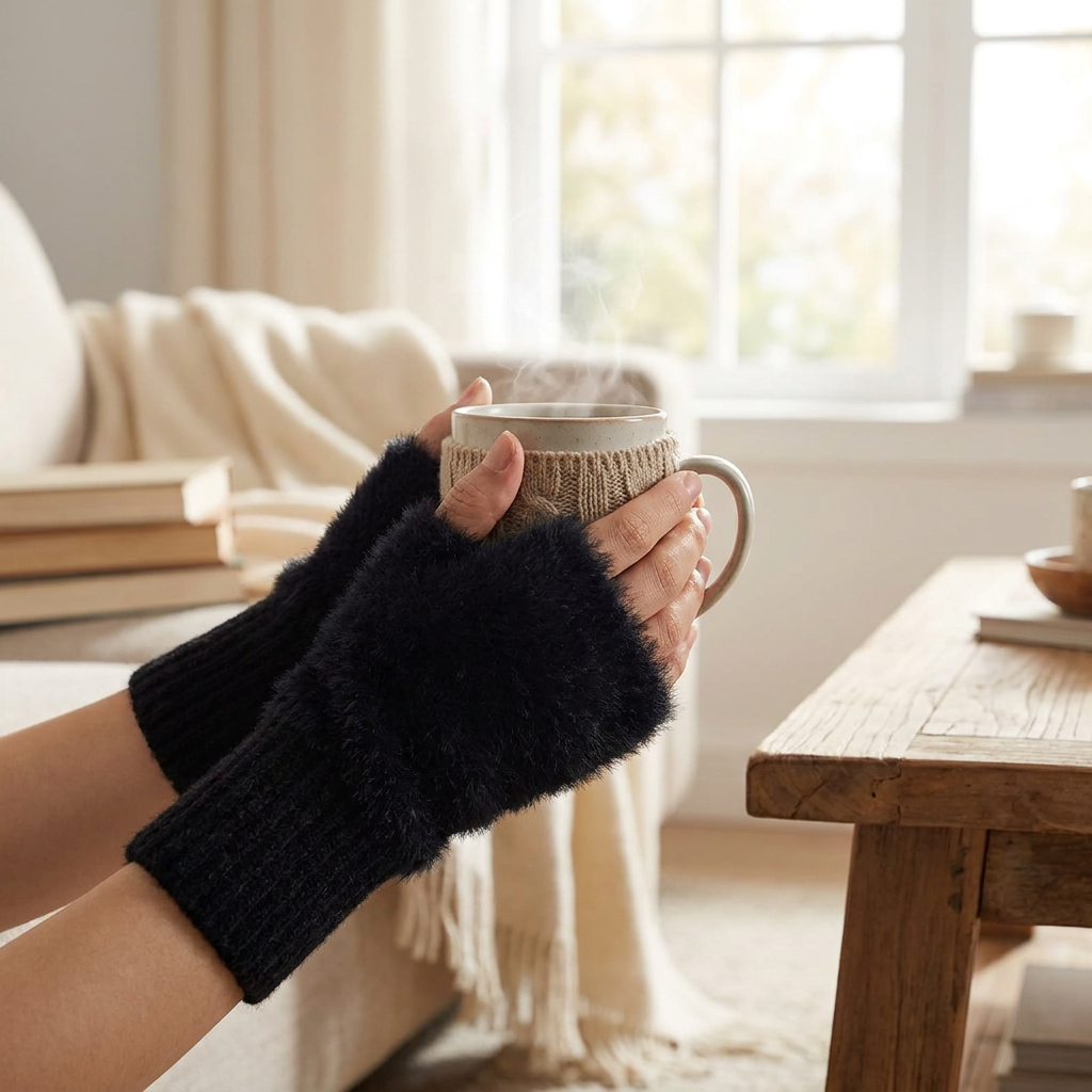Plush Cozy Fingerless Gloves for Women — lifestyle product image
