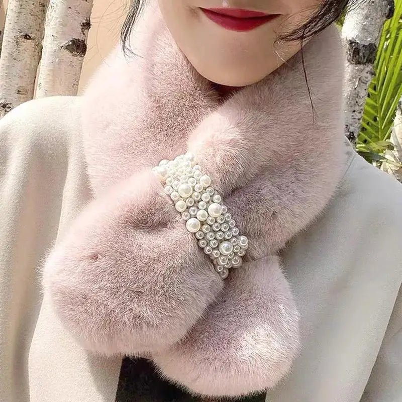 Luxury Faux Fur Pearl Winter Scarf
